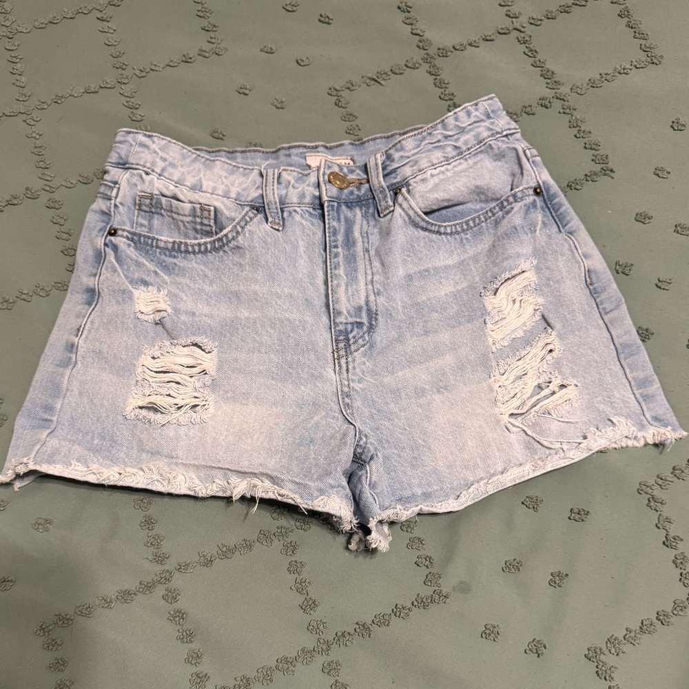 Light Blue Distressed Denim Shorts
